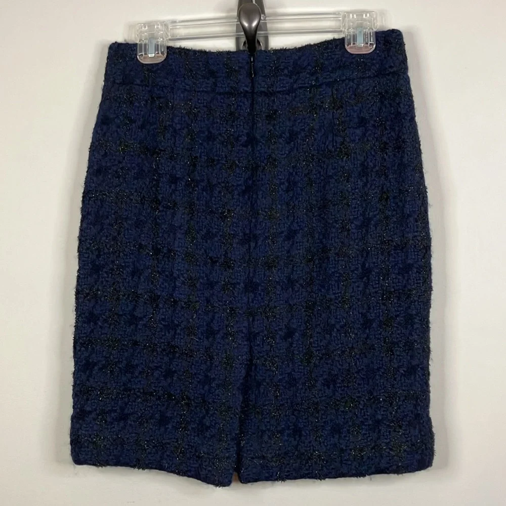 J Crew navy blue and metallic black houndstooth pencil skirt - Picture 3 of 6